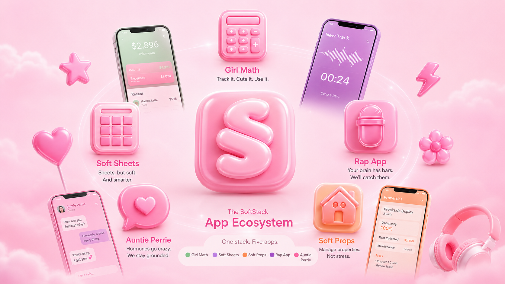 SoftStack app ecosystem overview with icons and product lineup